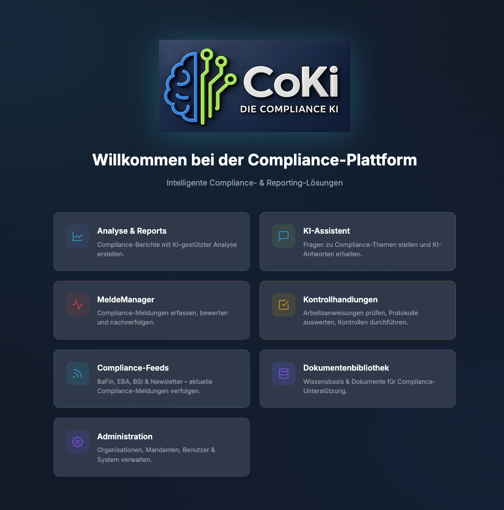 CoKi Startseite mit Modulkacheln